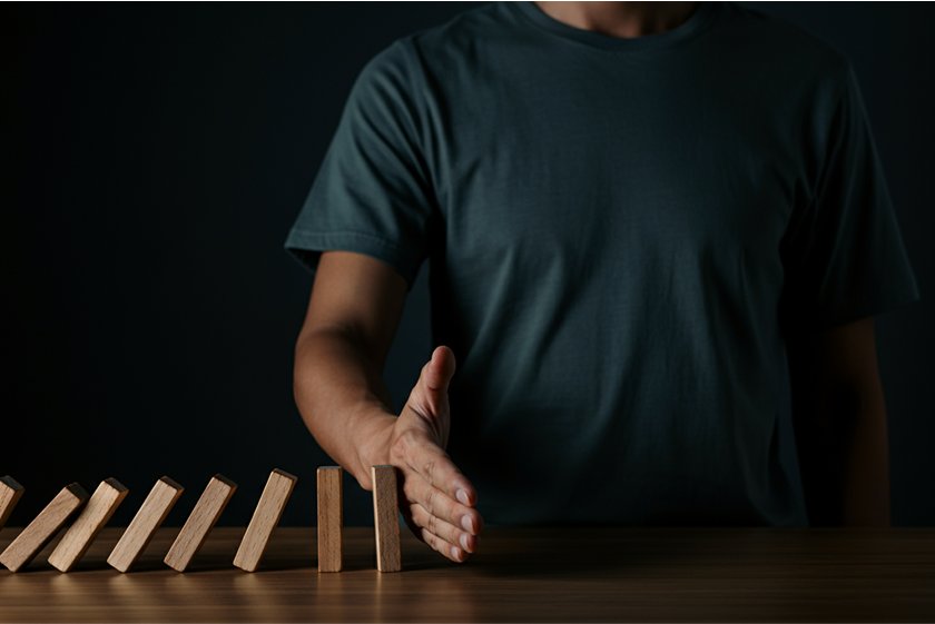 Hånd som forhindrer treklosser fra å falle